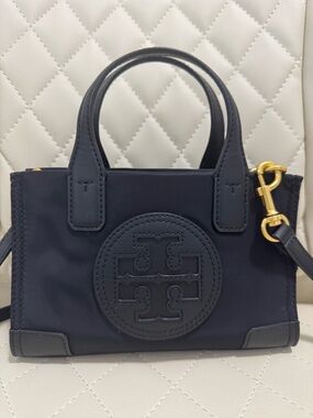 Tory Burch black mini Ella tote with Gold Hardware
